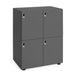 Modern gray metal storage cabinet with lockable doors on white background. (Charcoal)