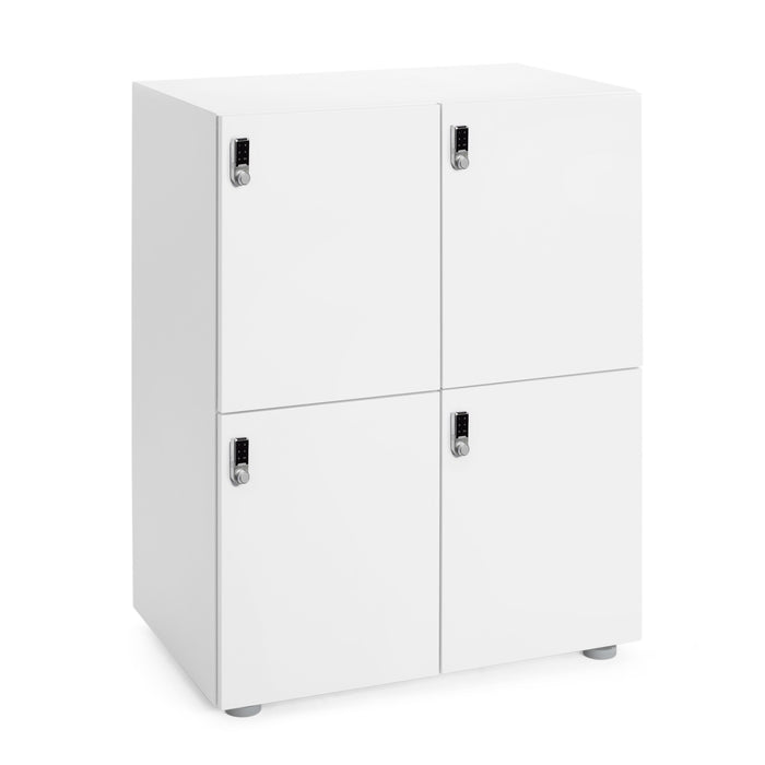 White modern two-drawer filing cabinet isolated on white background. (White)