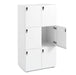 White six-cube stackable storage locker with one door open on white background. (White)