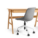 Modern wooden desk with gray office chair on white background. (Stone)