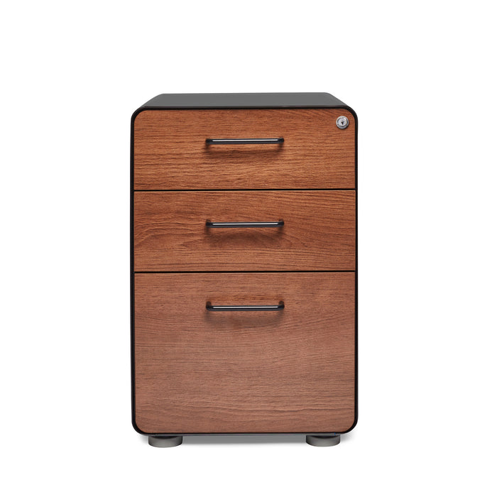 Wooden three-drawer file cabinet isolated on white background (Walnut-Black)