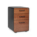 Modern wooden three-drawer file cabinet on a white background. (Walnut-Black)