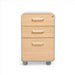 Modern wooden three-drawer filing cabinet on wheels isolated on a white background. (Natural Oak-White)