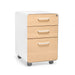 Modern mobile wooden file cabinet with three drawers on white background. (Natural Oak-White)