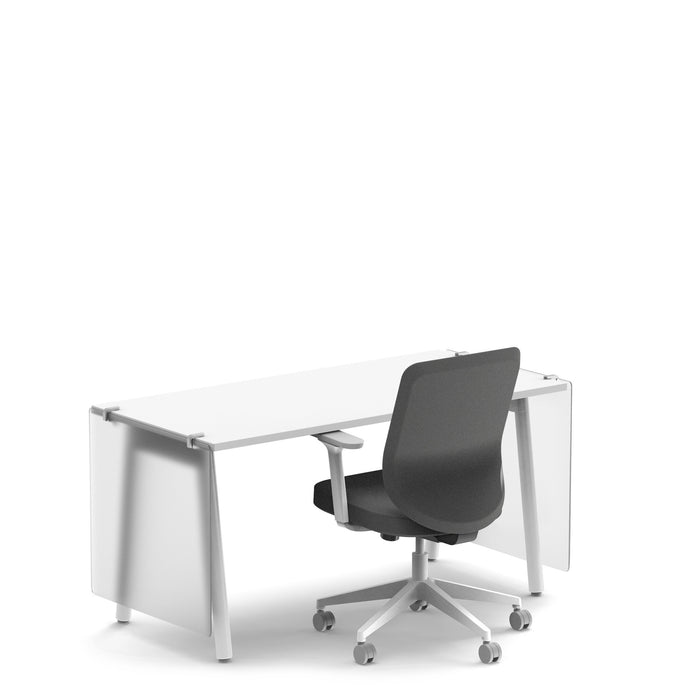 Modern office desk with black ergonomic chair on white background (27&quot;)