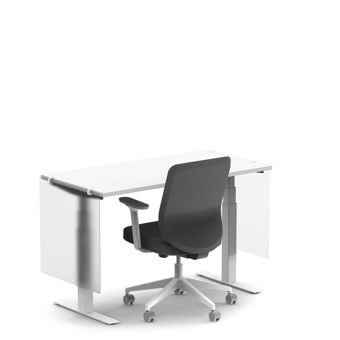 Modern office desk with ergonomic black chair on white background (27&quot;)