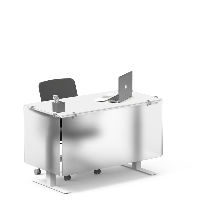 Modern office desk with laptop and black chair on white background (27&quot;)