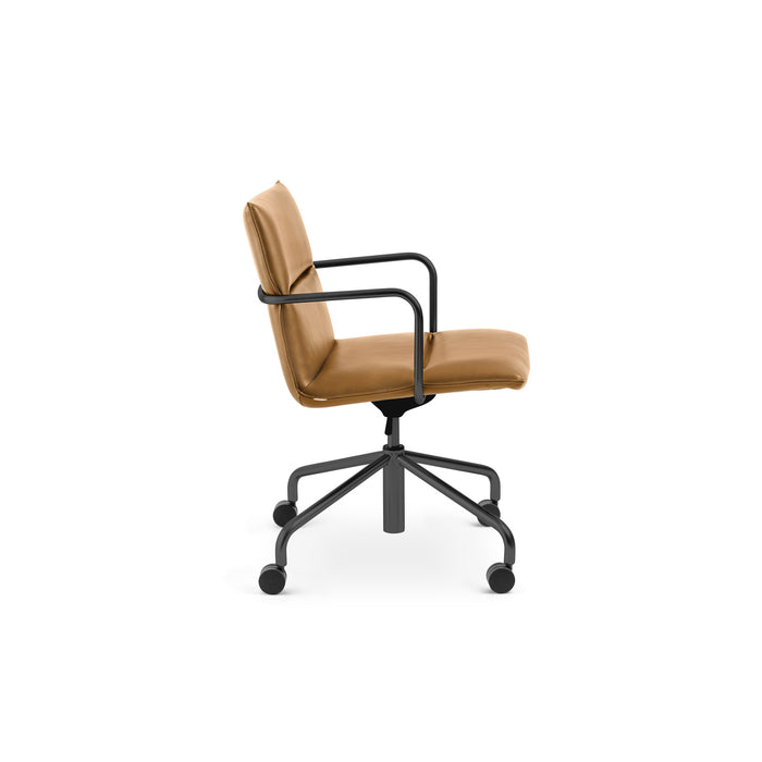 Tan leather office chair with black frame on white background. (Tan-Black)
