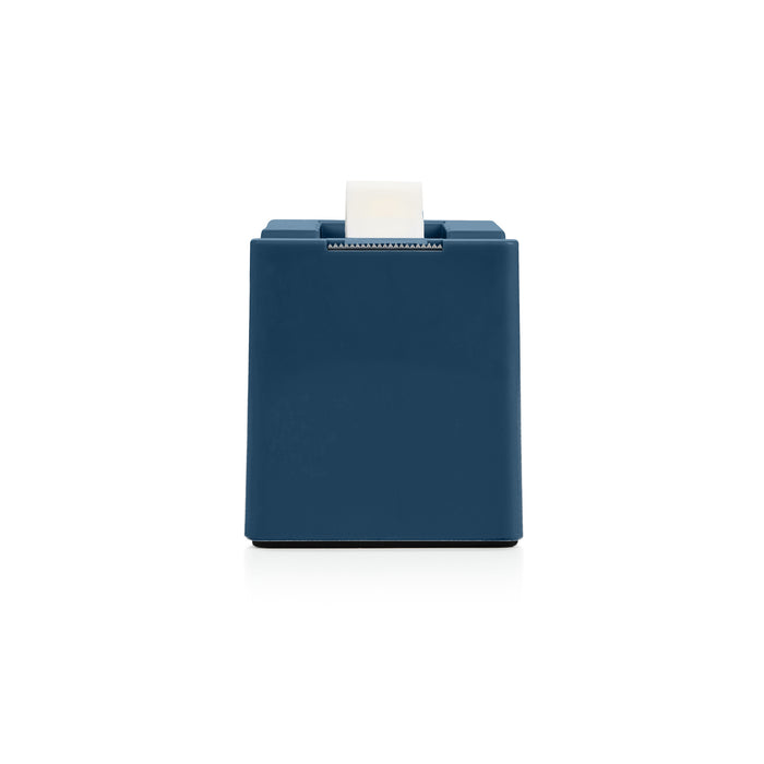 Blue modern toaster with a single slice of bread on a white background. (Slate Blue)