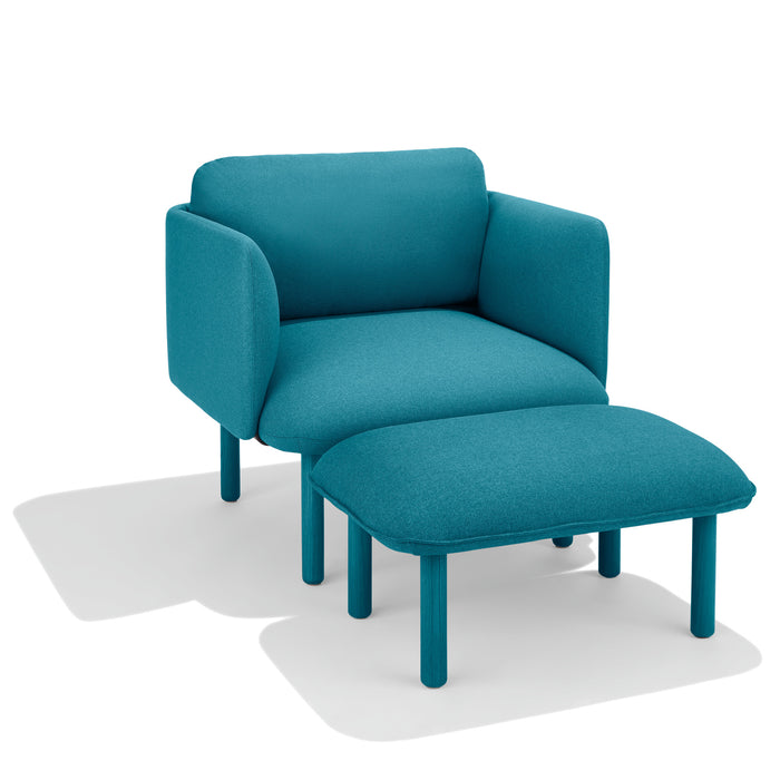 Blue armchair with matching ottoman on a white background. (Teal)