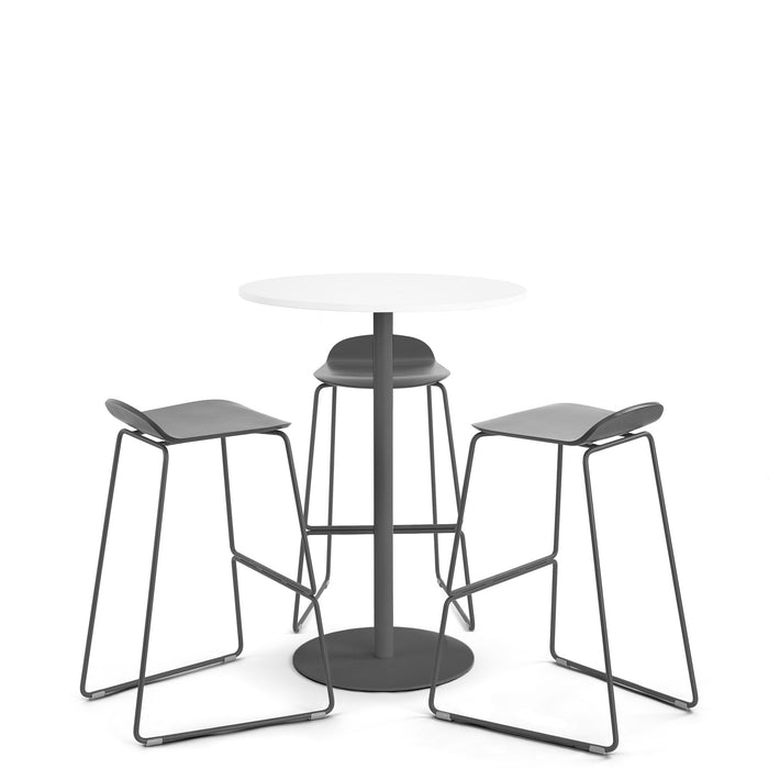 Modern bar table with two stools on a white background (White-Charcoal)