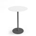 Modern white round top side table with black pedestal base on a white background. (White-Charcoal)