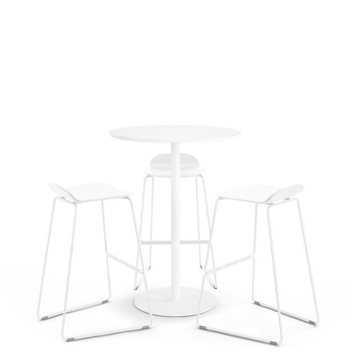 Modern white bar stools and high table on white background (White-White)