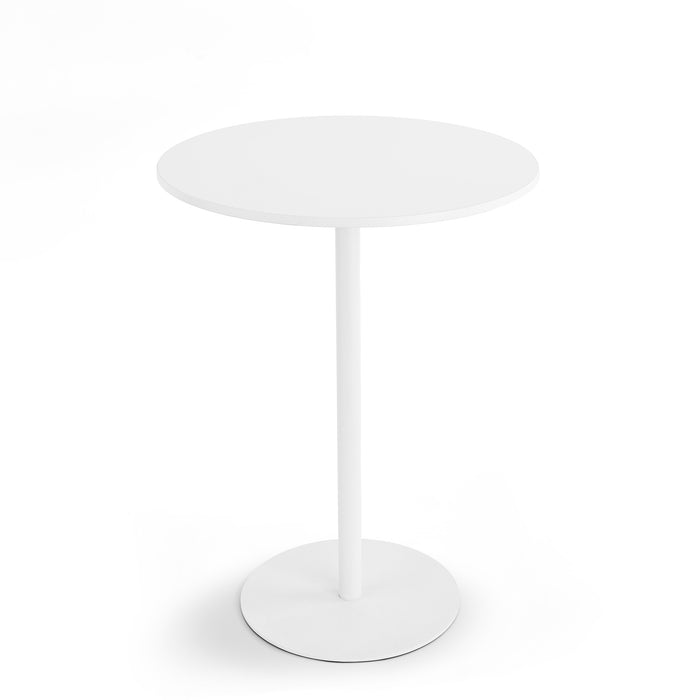White round modern pedestal table isolated on white background. (White-White)
