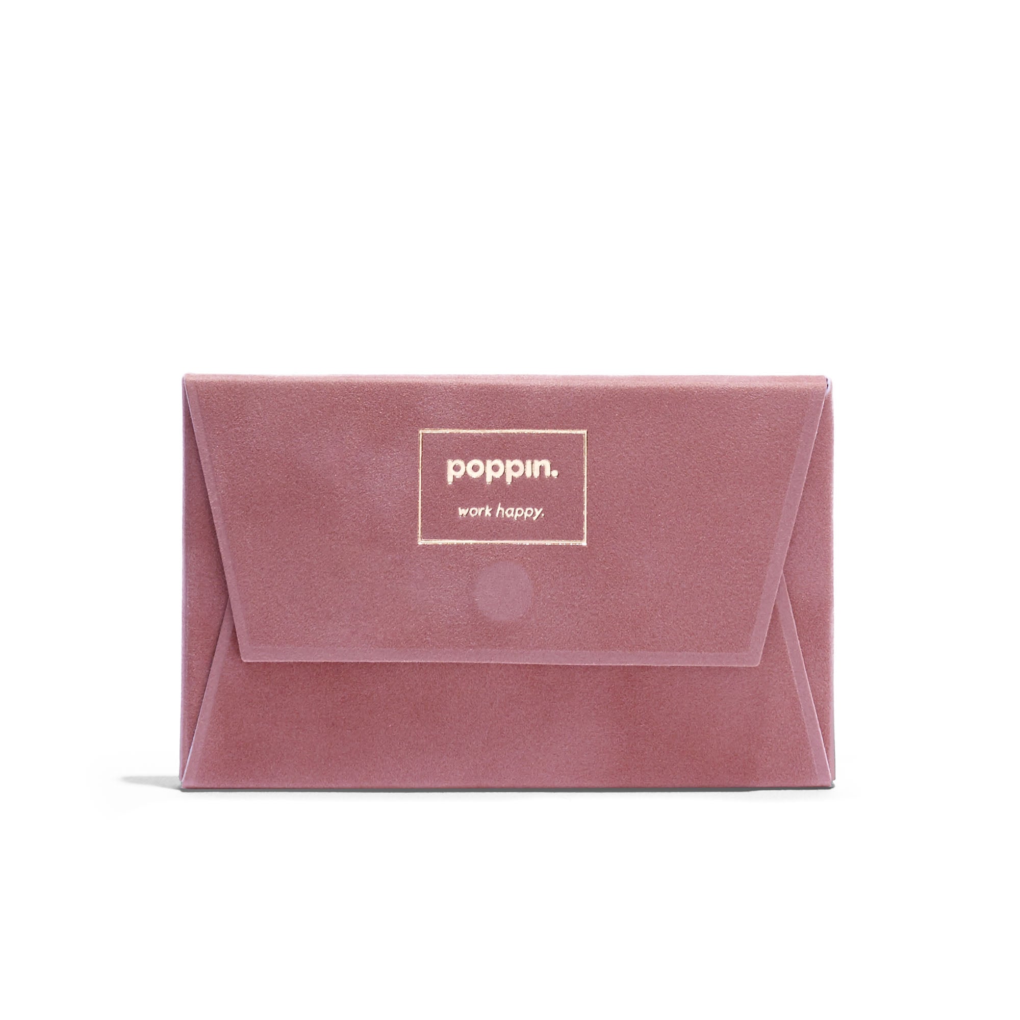 Pink business card holder with a mint green card visible on white background. (Dusty Rose)