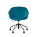 Blue velvet office chair with black wheels on a white background (Teal)