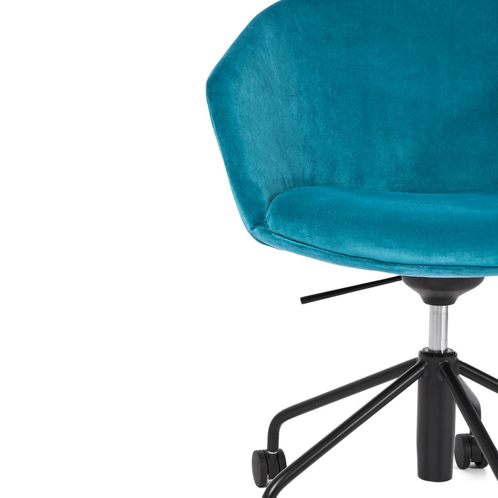 Modern teal office chair with black wheels isolated on white background. (Teal)