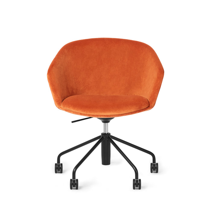 Modern orange velvet office chair on white background (Terracotta)
