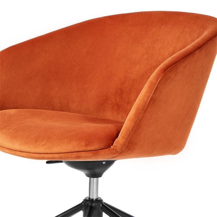 Orange velvet swivel chair on white background (Terracotta)
