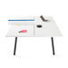 Modern multi-functional desk with laptop and ping-pong accessories on a white background. (Slate Blue)