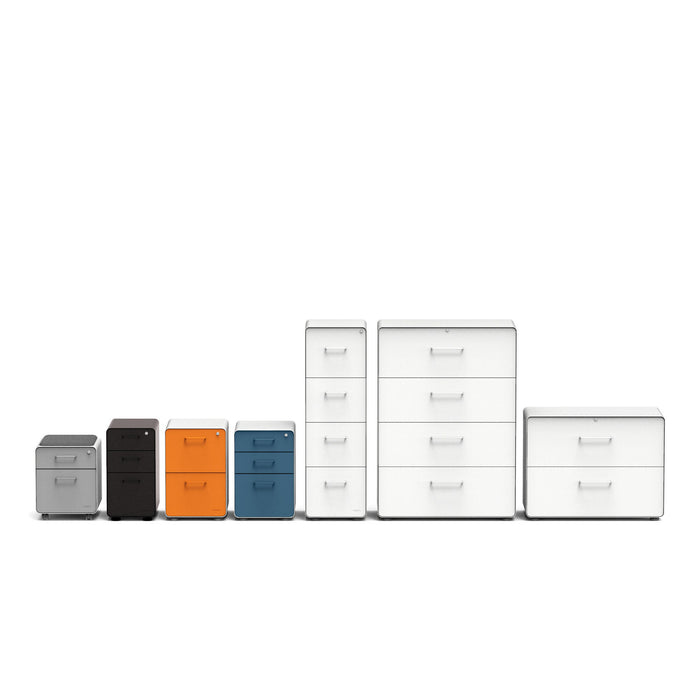 Variety of metal filing cabinets in different colors and sizes isolated on white background. (Charcoal)