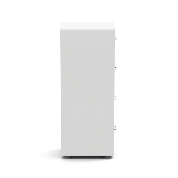 White upright freestanding modern refrigerator on a plain background (White)