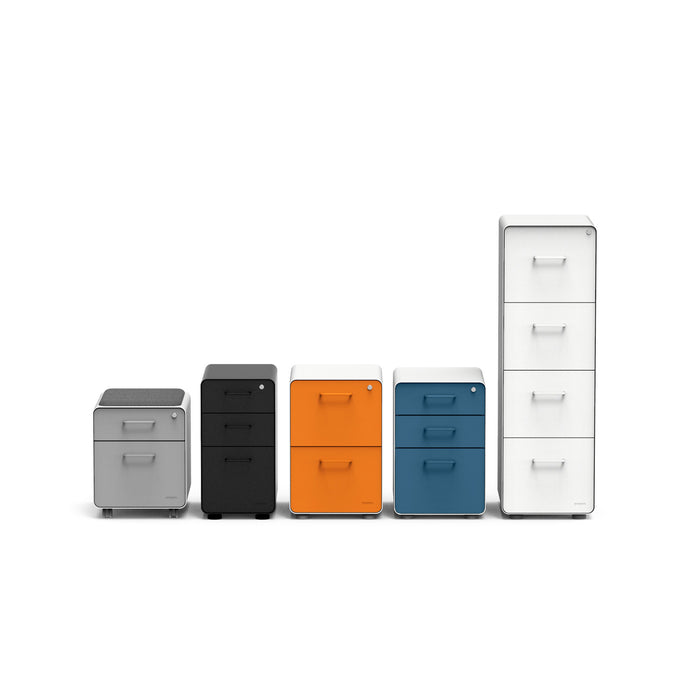 Collection of colorful metal filing cabinets in white, silver, black, orange, blue (White)
