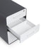 Black office storage cabinet with open drawer on white background. (White-Charcoal)
