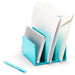 Desk organizer with folders and a pen on a white background. (Aqua)
