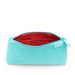 Turquoise Poppin pencil case with red interior on white background. (Aqua)