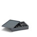 Black square storage box with compartments and open lid on white background. (Dark Gray)