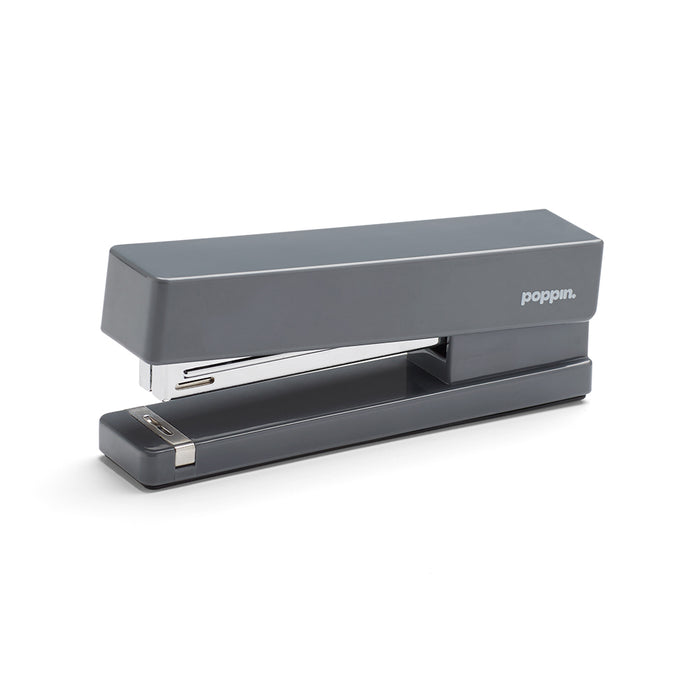 Gray Poppin desktop stapler isolated on a white background. (Dark Gray)