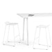 Modern white standing desk with two high stools on a clean background. (White)