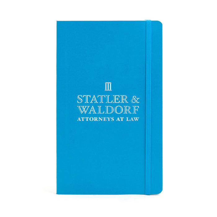 Blue legal notebook with Statler & Waldorf Attorneys at Law logo on cover. (Pool Blue)(Pool Blue-Hero)