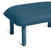 Blue fabric upholstered oval ottoman with wooden legs on white background. (Dark Blue)
