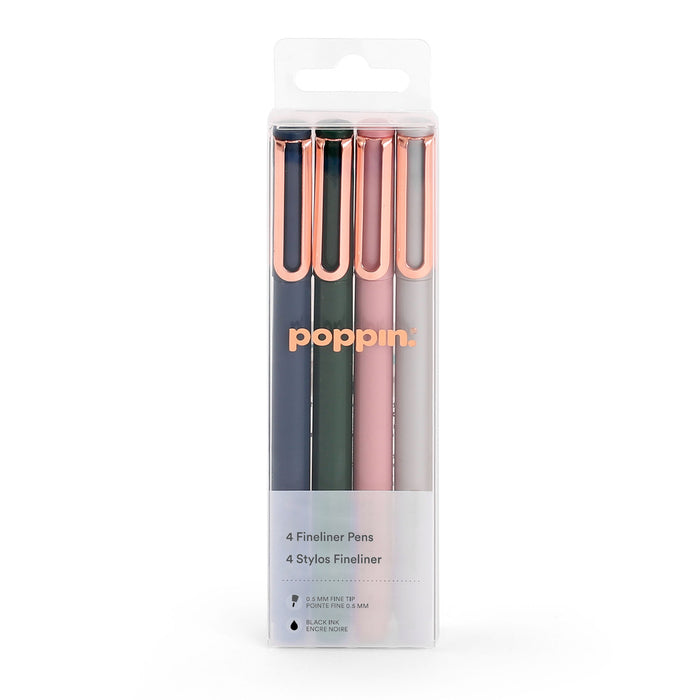 Pack of 4 Poppin fineliner pens in assorted colors on white (Velvet)