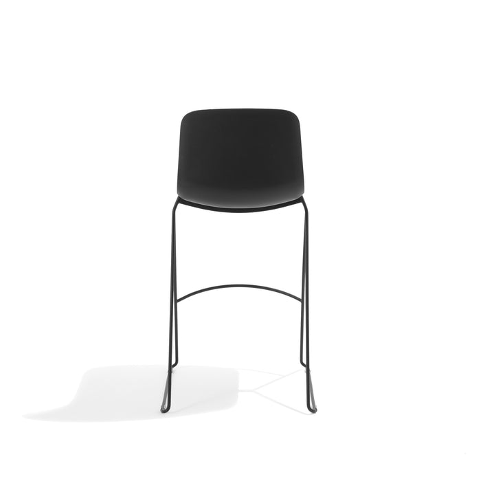 Modern black chair with sleek metal legs on white background. (Black)