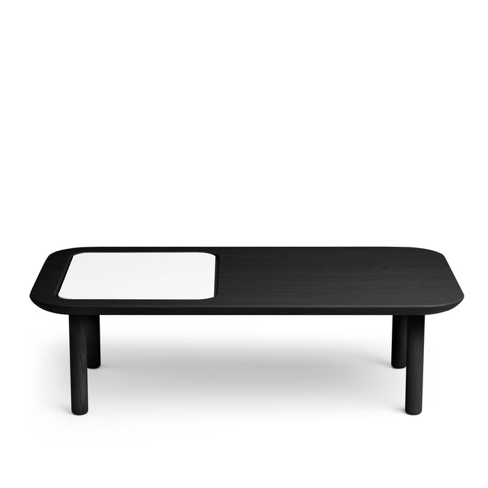 Modern black coffee table with white detail on a white background. (Black)