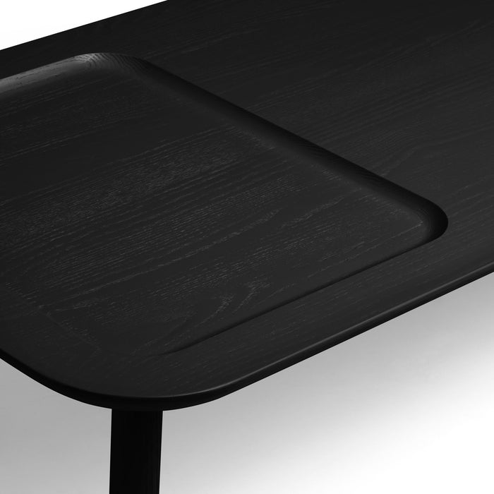 Close-up of a black wooden table with sleek modern design (Black)