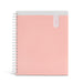 Pink spiral notebook with transparent cover on white background. (Blush-3 Subject)