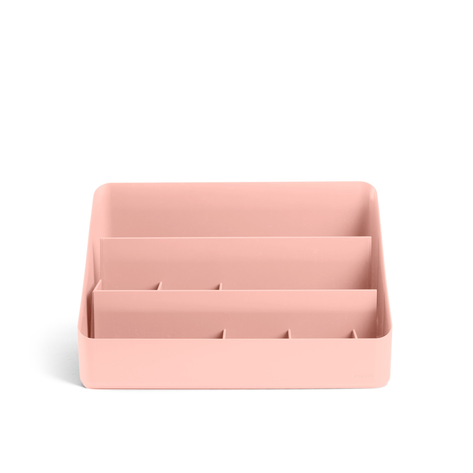 Pink desk organizer with multiple compartments on white background (Blush)