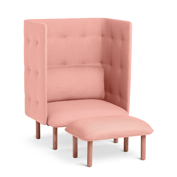 Pink high-back armchair with ottoman isolated on white background. (Blush)