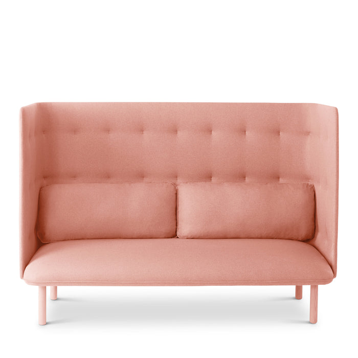 Modern pink fabric sofa with button details on white background (Blush-Blush)(Blush-Gray)