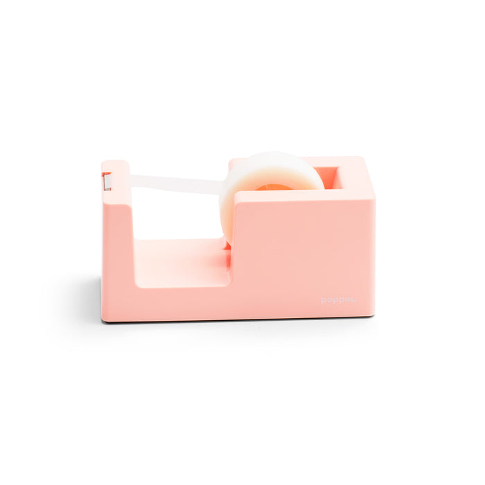 "Pink Poppin tape dispenser with white tape on a clean white background" (Blush)