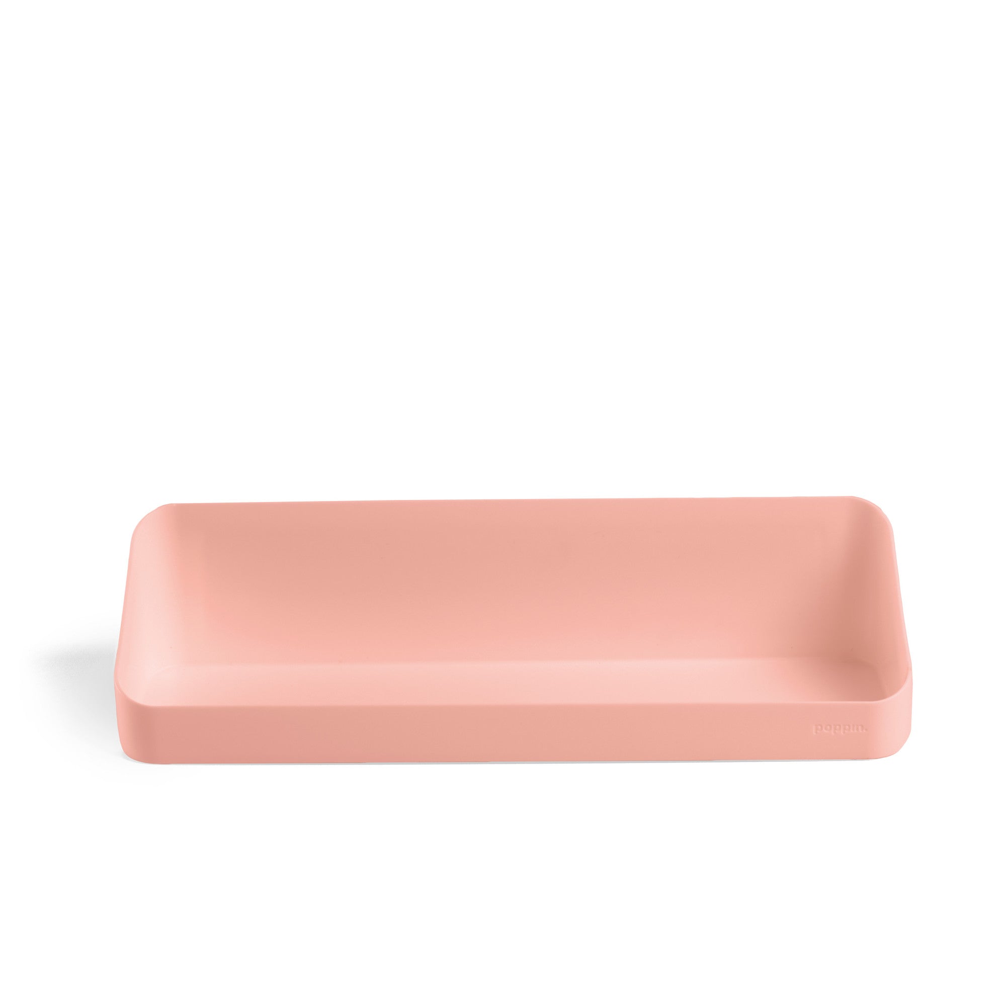 Rectangular pale pink desk organizer tray on a white background. (Blush)