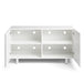 White wooden TV stand with open shelves isolated on a white background. (White)