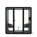 Modern office pod with black frame, glass walls, and interior chairs and table on a white background (Dark Gray)