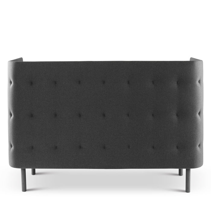 Modern gray tufted sofa with wooden legs isolated on white background. (Dark Gray-Dark Gray)(Dark Gray-Brick)(Dark Gray-Dark Blue)(Dark Gray-Teal)