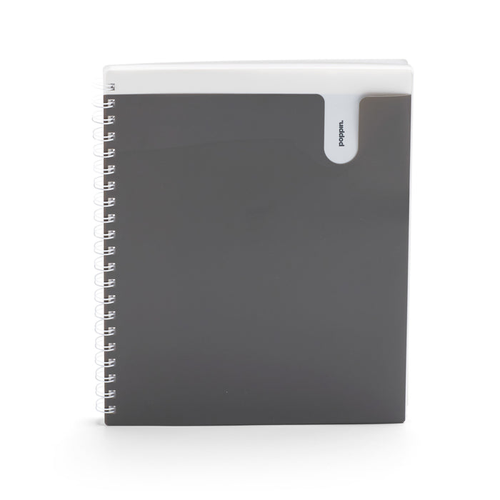 Spiral-bound notebook with black cover and transparent pocket isolated on white background. (Dark Gray-1 Subject)