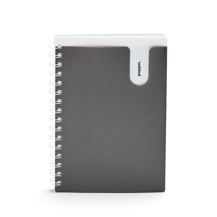 Grey spiral notebook with plastic cover isolated on white background. (Dark Gray)